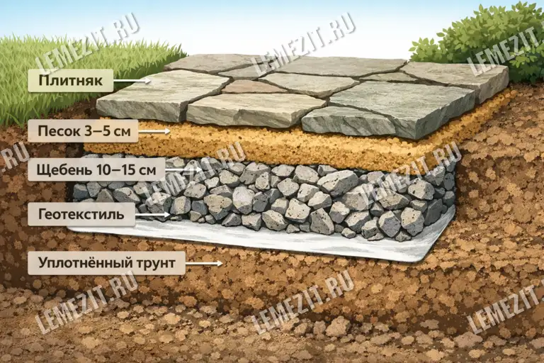как правильно подготовить основание под камень плитняк